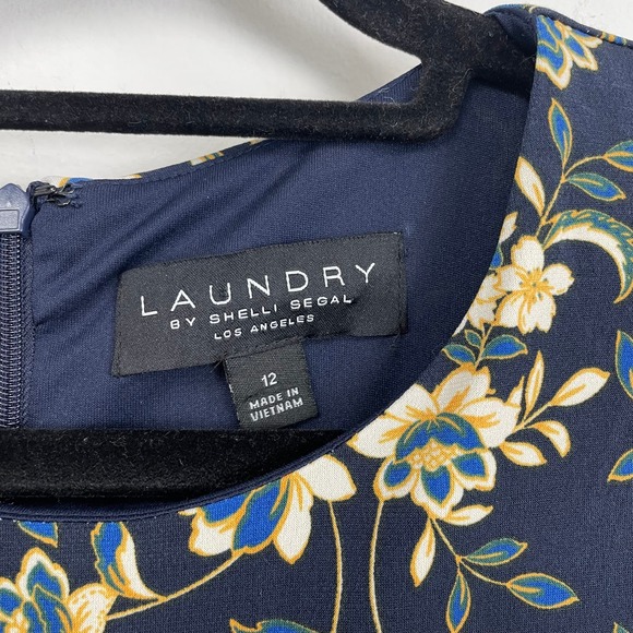 Laundry by Shelli Segal Floral High Neck Slit 3/4 Sleeve Midi Dress Navy 12 - Picture 6 of 8